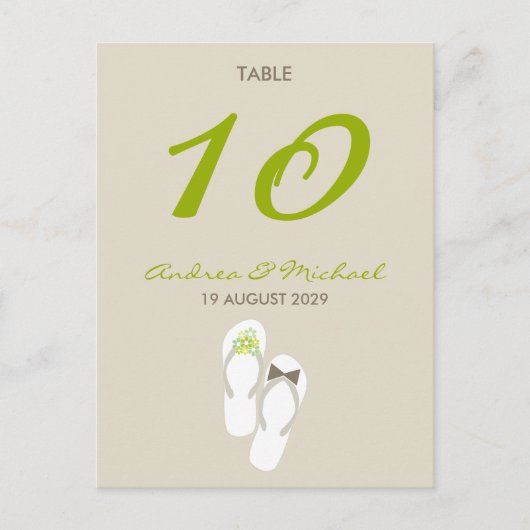 Herr & Frau Flip Flops Wedding Tischnummer Card (Vorderseite)