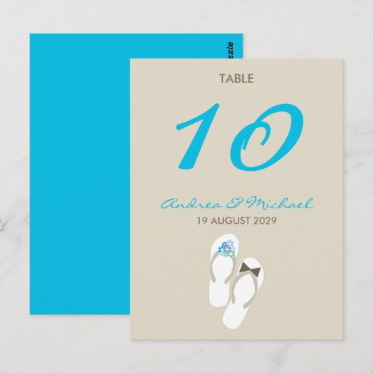 Herr & Frau Flip Flops Wedding Tischnummer Card (Vorne/Hinten)