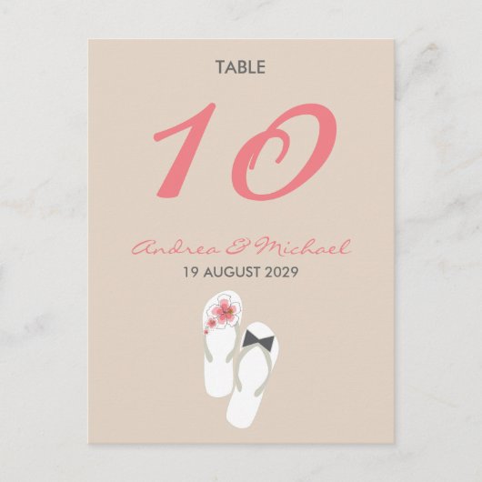 Herr & Frau Flip Flops Wedding Tischnummer Card (Vorderseite)