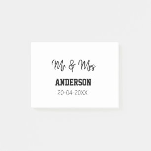 Herr & Frau fügen Familienname Datum Jahr Hochzeit Post-it Klebezettel