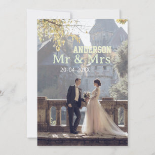 Herr & Frau fügen Familienname Foto Datum Hochzeit Einladung