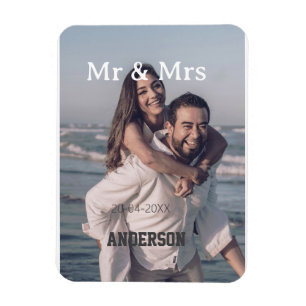 Herr & Frau fügen Familienname Foto Datum Hochzeit Magnet