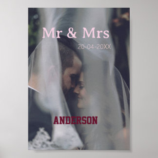 Herr & Frau fügen Familienname Foto Datum Hochzeit Poster