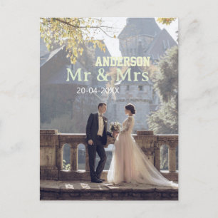 Herr & Frau fügen Familienname Foto Datum Hochzeit Postkarte