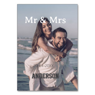 Herr & Frau fügen Familienname Foto Datum Hochzeit Tischnummer