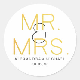 Herr & Frau Goldelegante Typografie-Hochzeit Runder Aufkleber