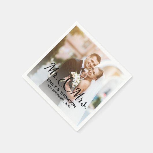 Herr & Frau | Hochzeit | Custom Foto Paper Napkin Serviette (Ecke)