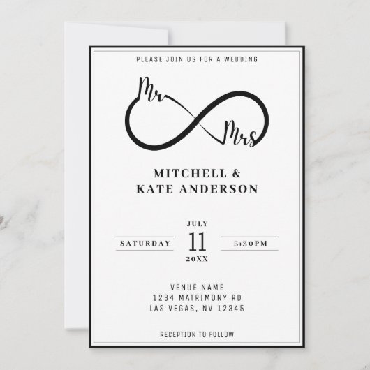 Herr & Frau Infinity Symbol Wedding Einladung (Vorderseite)