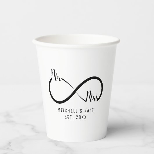 Herr & Frau Infinity Symbol Wedding Pappbecher (Vorderseite)