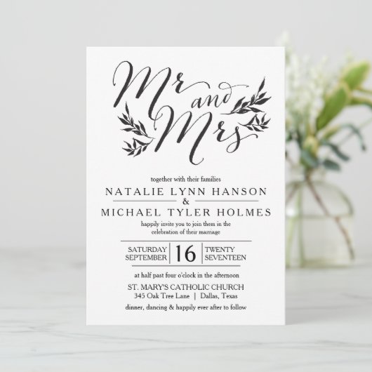 Herr Frau Kraft Rustic Wedding Einladung (Stehend Vorderseite)