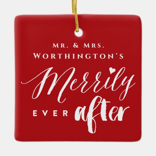 Herr & Frau Merrily Ever nach moderner Mix Typogra Keramikornament (Vorderseite)