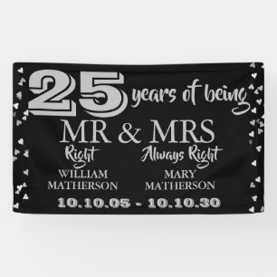 Herr Frau Right Fun 25. Hochzeitstag Silberherzen Banner
