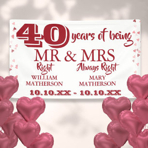 Herr Frau Right Fun 40. Hochzeitstag Rubinh Herzen Banner