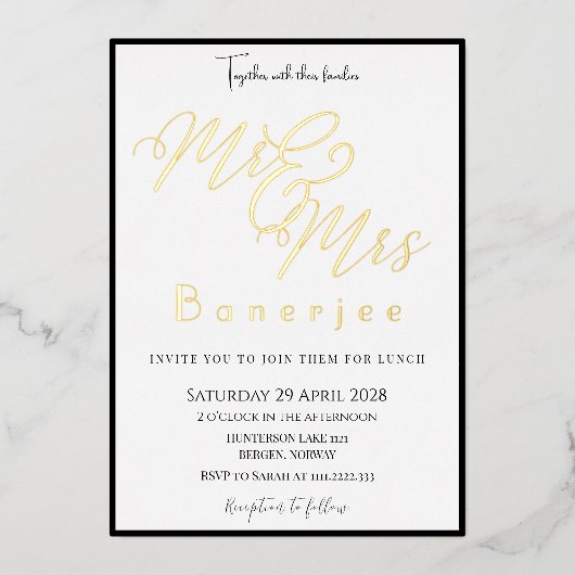 Herr & Frau Royal Wedding Foil Einladung (Vorderseite)