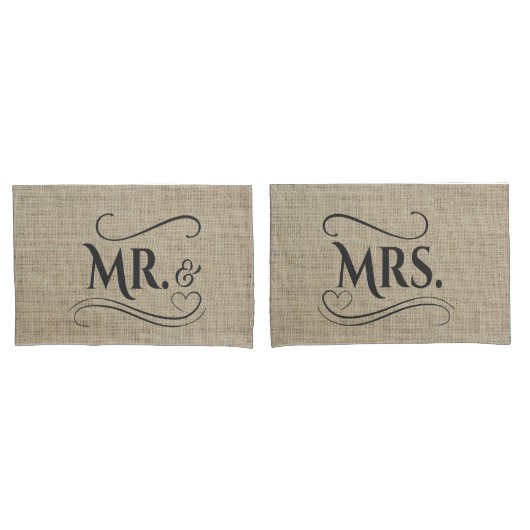 Herr & Frau Rustic Burlap Country Wedding Paare Kissenbezug (Vorderseite-Set)