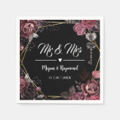 Herr & Frau | Schwarz-Dunkel-Rose Blumengotik Hoch Serviette (Vorderseite)