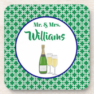 Herr & Frau Script Bride & Groom Champagne Flutes Getränkeuntersetzer