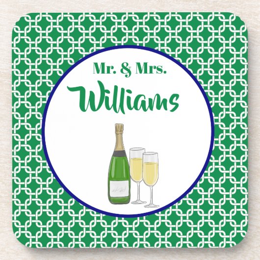 Herr & Frau Script Bride & Groom Champagne Flutes Getränkeuntersetzer (Vorderseite)