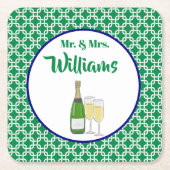 Herr & Frau Script Bride & Groom Champagne Flutes Rechteckiger Pappuntersetzer (Vorderseite)