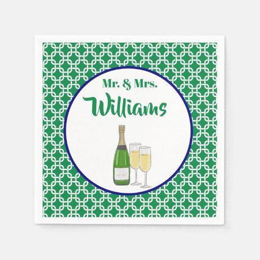 Herr & Frau Script Geometric Champagne Flutes Serviette (Vorderseite)
