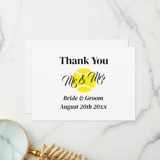 Herr & Frau Tennispaar sportliche Hochzeit Dankeskarte (Vorderseite/Rückseite Beispiel)
