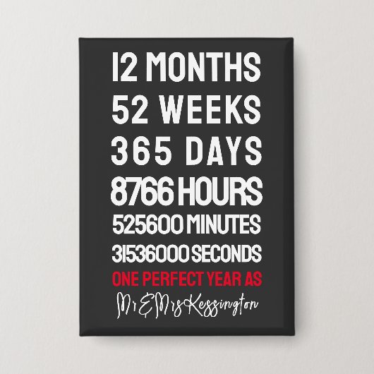 Herr & Frau Time 1st Wedding Anniversary Button (Vorderseite)