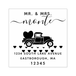 Herr & Frau Vintage-LKW 5 L quadratische Rücksende Gummistempel