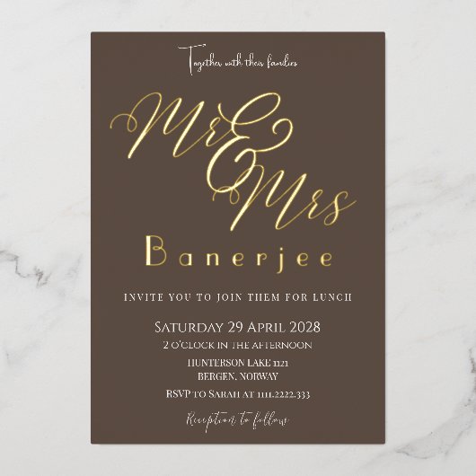 Herr & Frau Wedding Foil Einladung (Vorderseite)
