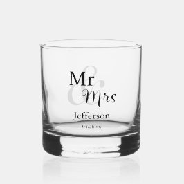 Herr & Frau Wedding mit Name & Datum Whiskyglas