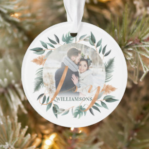 Herr & Frau   Winterlandschaft & Kupfer Zwei Fotos Ornament