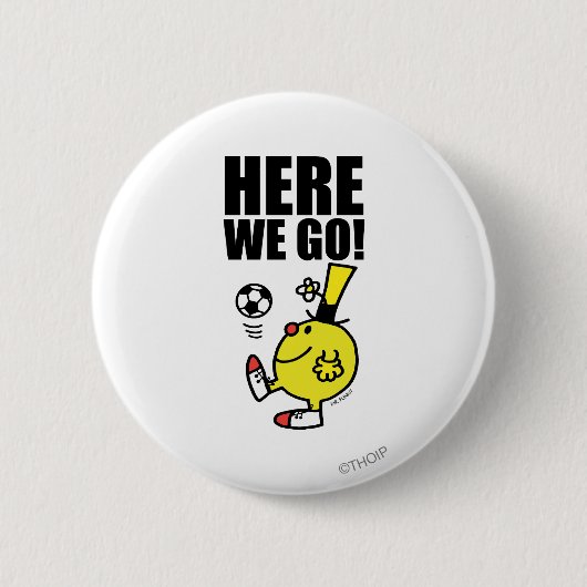 Herr Funny jongliert einen Fußball Button (Vorderseite)