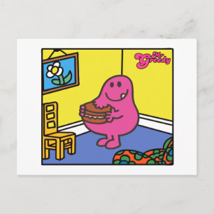 Herr Gierig Essen im Wohnzimmer Postkarte