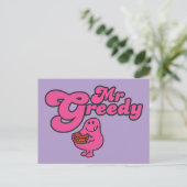 Herr Greedy Enjoying Dessert Postkarte (Stehend Vorderseite)