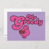 Herr Greedy Enjoying Dessert Postkarte (Vorne/Hinten)