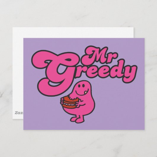 Herr Greedy Enjoying Dessert Postkarte (Vorne/Hinten)