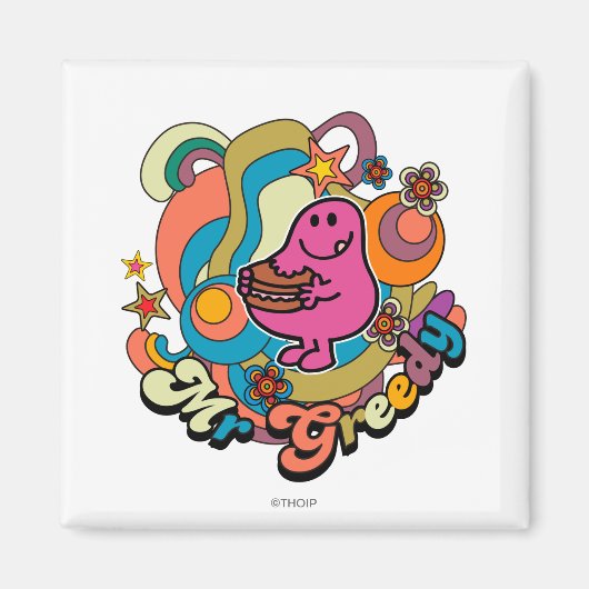 Herr Greedy | Farbige Wirbel und Sterne Magnet (Vorne)