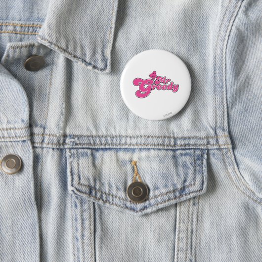Herr Greedy | Rosa Buchstaben Button (Beispiel)