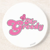 Herr Greedy | Rosa Buchstaben Sandstein Untersetzer (Vorne)