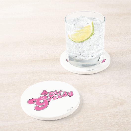 Herr Greedy | Rosa Buchstaben Sandstein Untersetzer (Seite)