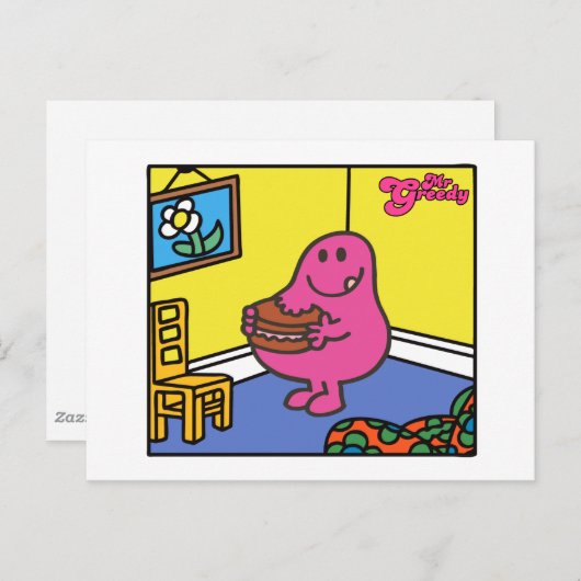 Herr Greedy | Wohnzimmeressen Postkarte (Vorne/Hinten)