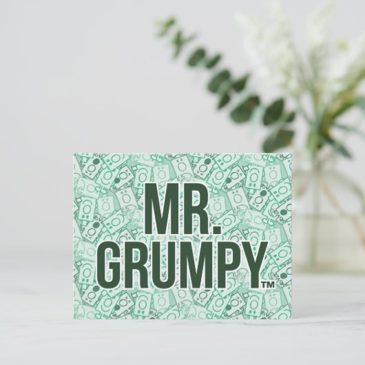 Herr Grumpy | Green Name and Character Toss Patter Postkarte (Stehend Vorderseite)