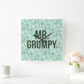 Herr Grumpy | Green Name and Character Toss Patter Quadratische Wanduhr (Zuhause)