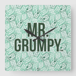 Herr Grumpy   Green Name and Character Toss Patter Quadratische Wanduhr