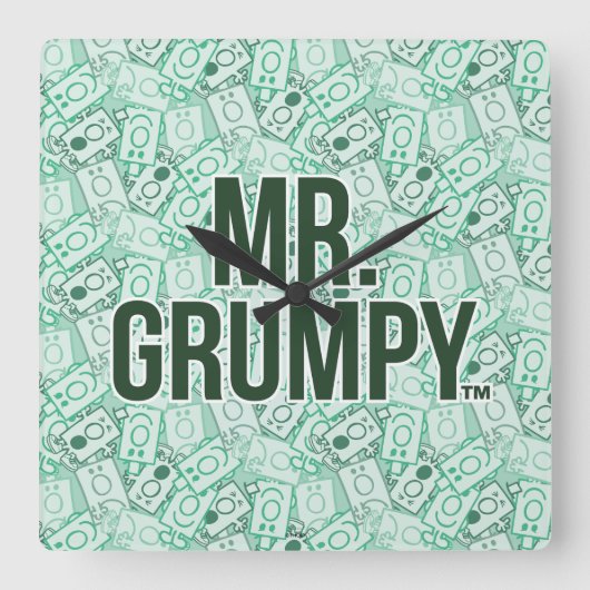Herr Grumpy | Green Name and Character Toss Patter Quadratische Wanduhr (Vorderseite)