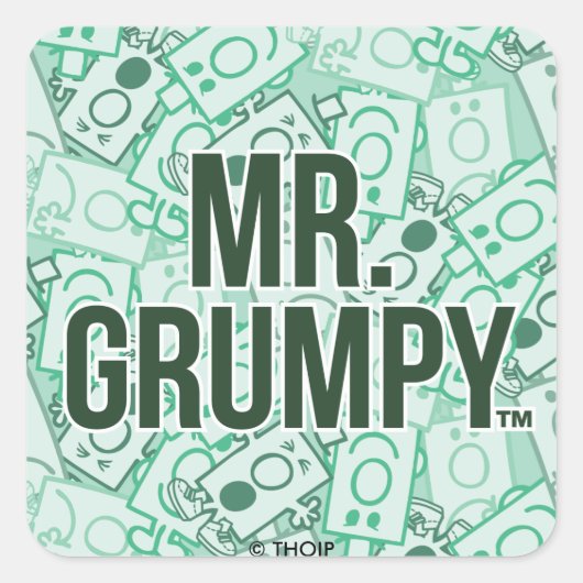 Herr Grumpy | Green Name and Character Toss Patter Quadratischer Aufkleber (Vorderseite)