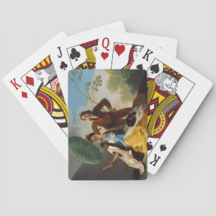 Herr hält einen Sonnenschirm für eine spanische Da Spielkarten