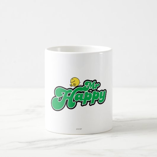 Herr Happy, grüne Schrift abreißen Kaffeetasse (Mittel)