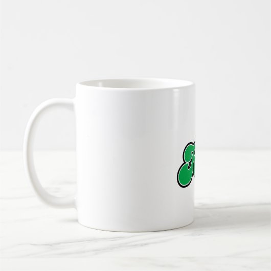 Herr Happy, grüne Schrift abreißen Kaffeetasse (Links)