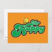 Herr Happy, grüne Schrift abreißen Postkarte (Vorne/Hinten)