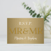 Herr & Herr Gay Wedding RSVP in Gold (Stehend Vorderseite)